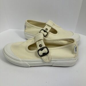 NEW Vans STYLE 93 Beige Canvas White Rubber MARY JANE Sneakers Buckle SZ 5.5